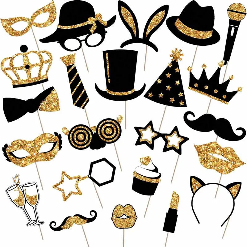 Accessoires Festifs Noirs et Dorés Unique