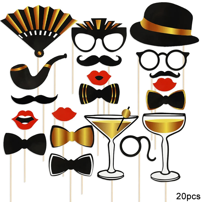 Accessoires Photobooth Mariage Dorés et Noirs amusant