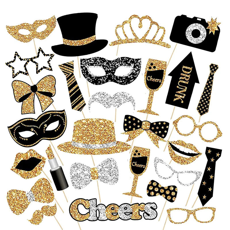 Accessoires Photobooth Noir et Or Chic
