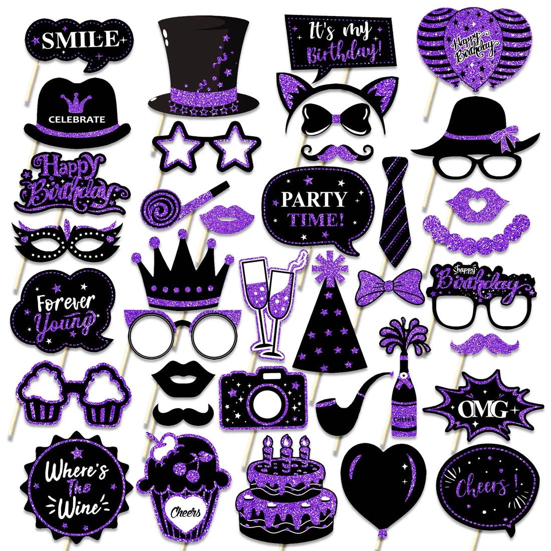 Accessoires Photobooth Noir et Violet Glamour