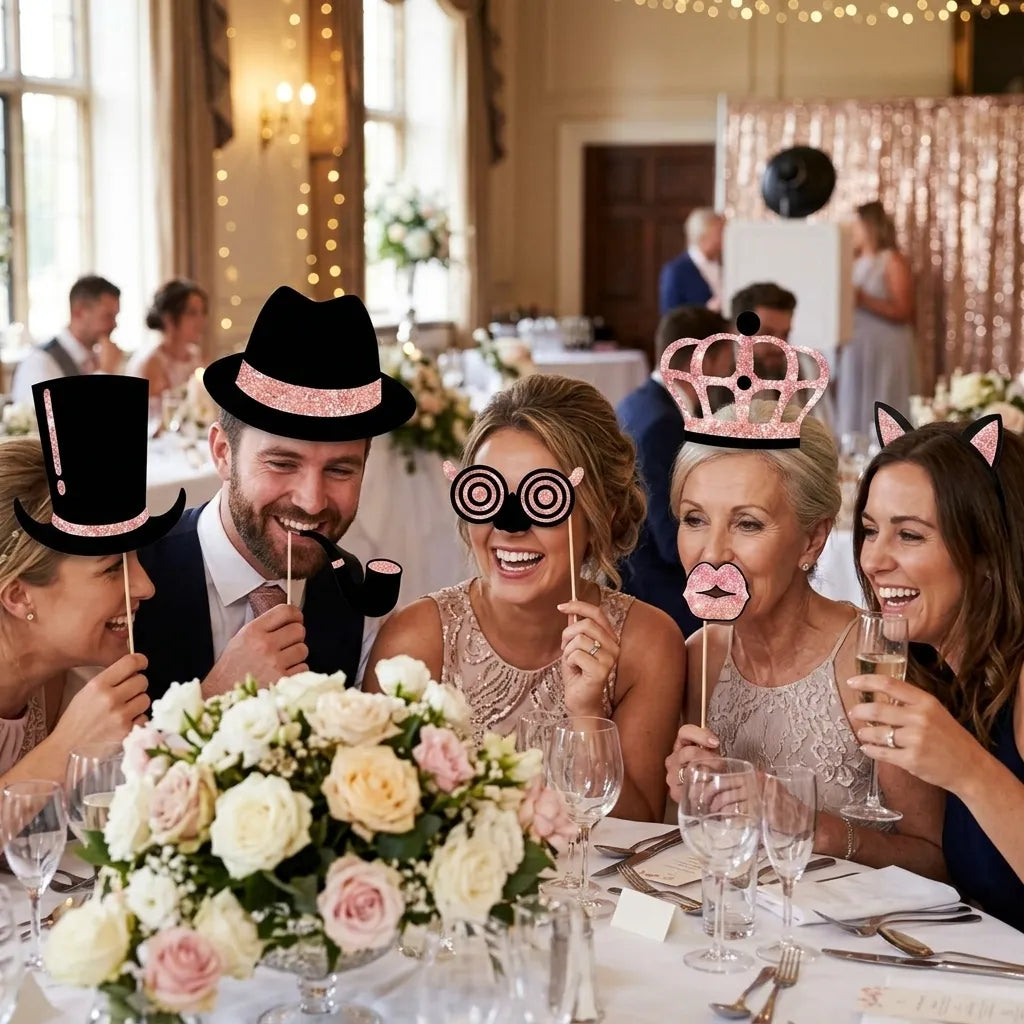 Accessoires Selfie Mariage Noir et Rose Gold amusants