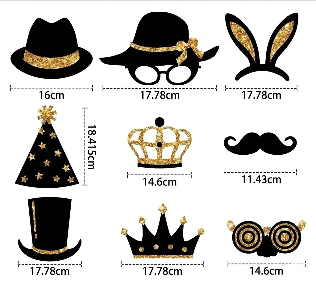 Accessoires Selfie Noir et Doré Mariage Unique