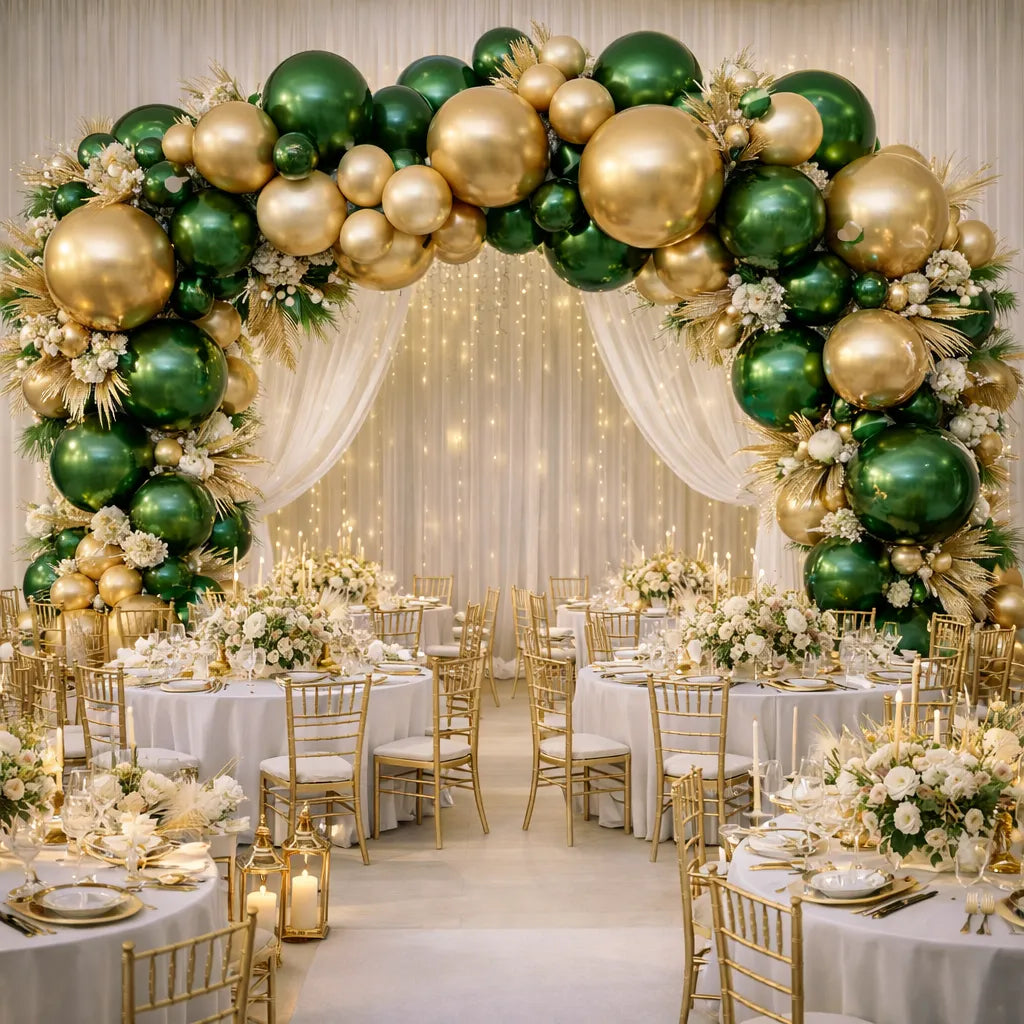 Arche Ballon Mariage Vert et Doré