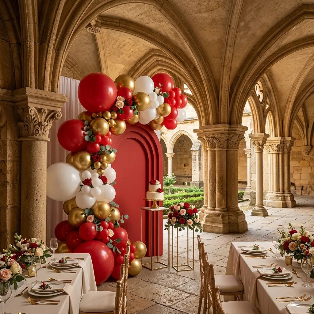 Arche Ballon Rouge et Doré Mariage Originale