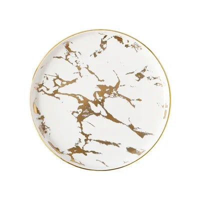 Assiette Blanche Marbrée Doré Belle