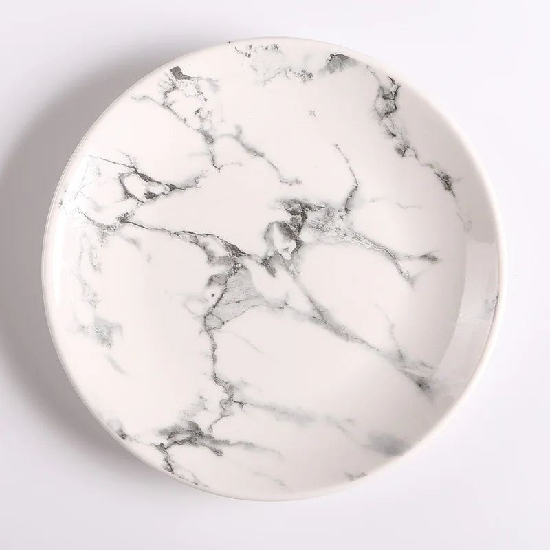 Assiette Blanche Marbrée Plate