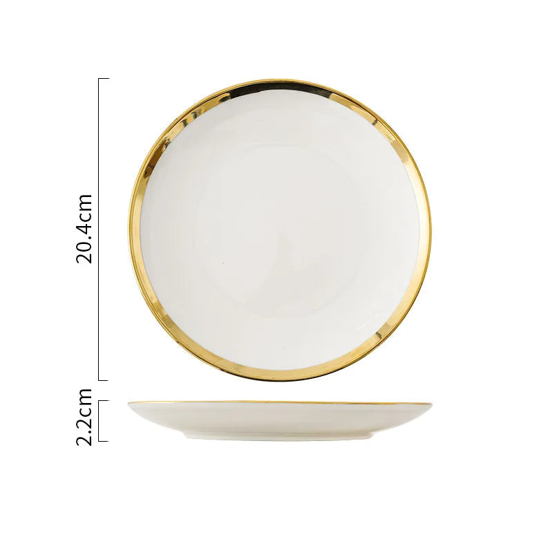 Assiette Céramique Blanc et Doré Unique