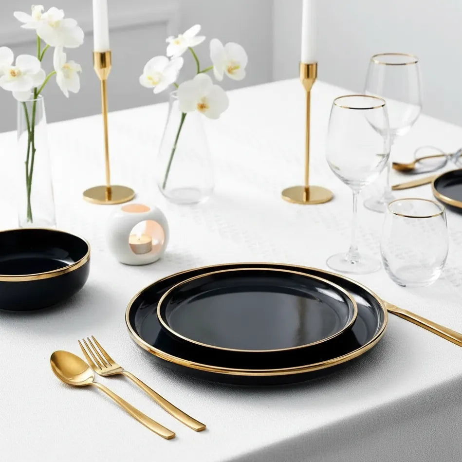 Assiette Céramique Noire et Doré