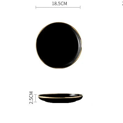 Assiette Céramique Noire et Doré Durable