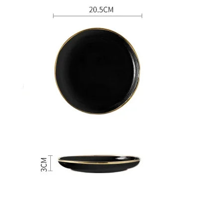 Assiette Céramique Noire et Doré Unique
