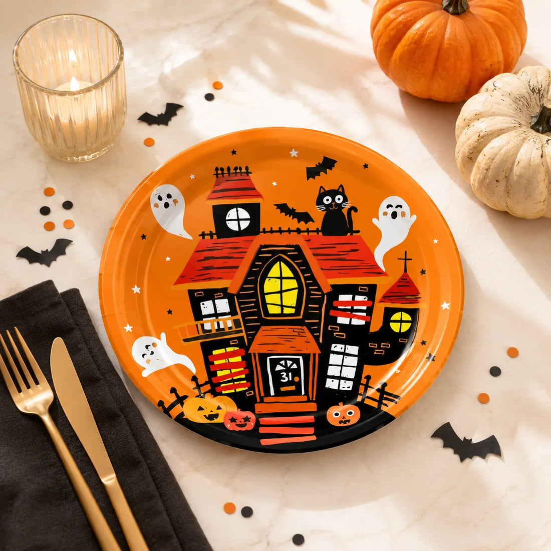 Assiette Halloween Maison Hantée Pratique
