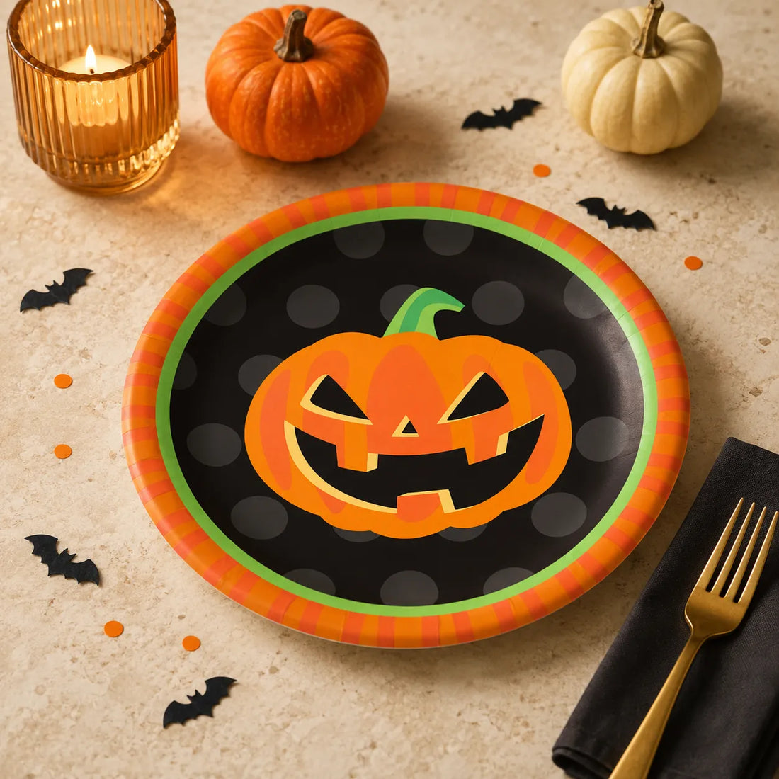 Assiette Imprimé Citrouille Halloween Originale