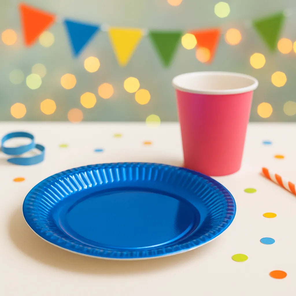 Assiette Jetable Bleu Métallisé Brillant