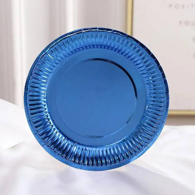 Assiette Jetable Bleu Métallisé Design