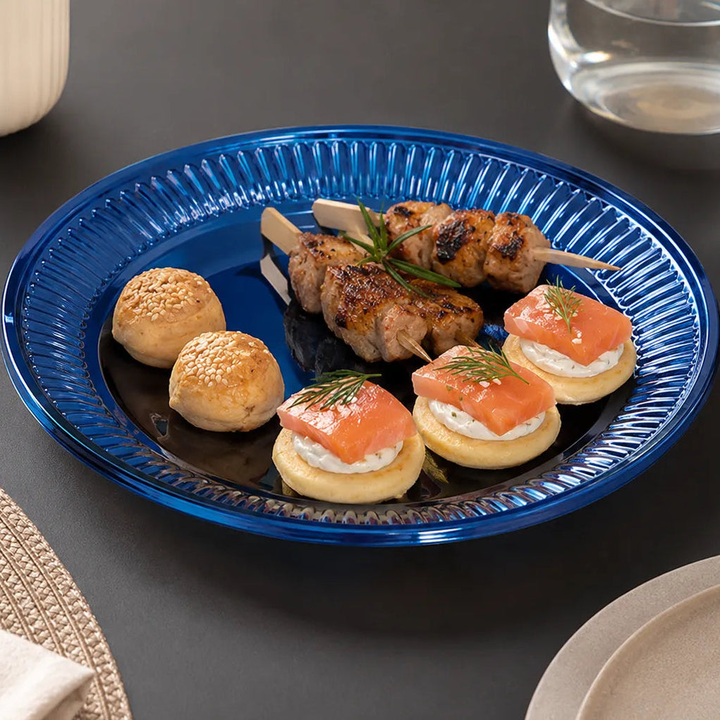 Assiette Jetable Bleu Métallisé Festive