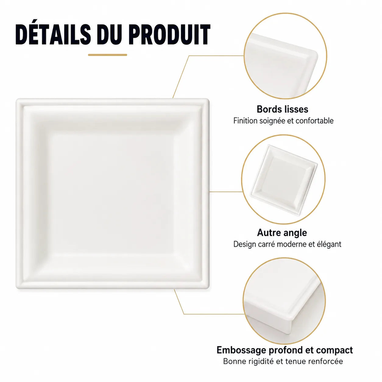 Assiette Jetable Carrée Blanche Festive