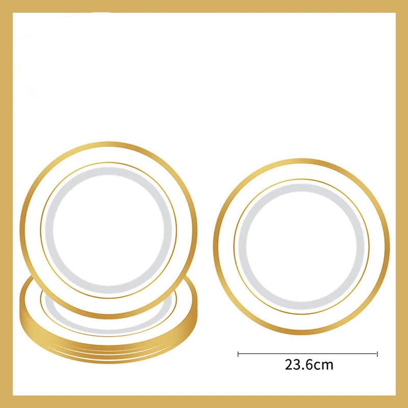 Assiette Jetable Mariage Blanc et Doré Belle