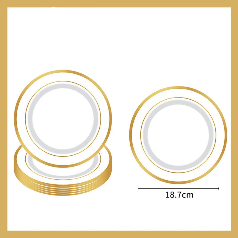 Assiette Jetable Mariage Blanc et Doré Petite