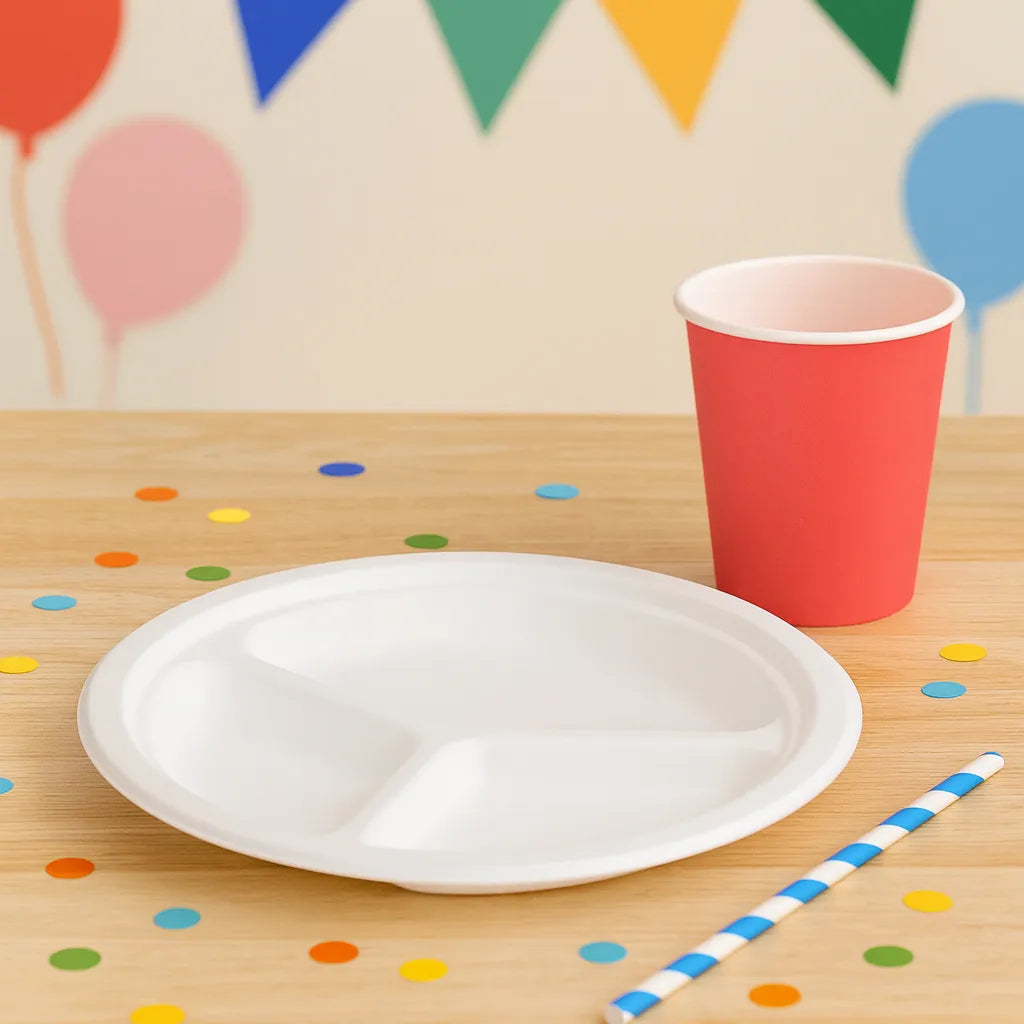 Assiette Jetable Ronde 3 Compartiments Uni