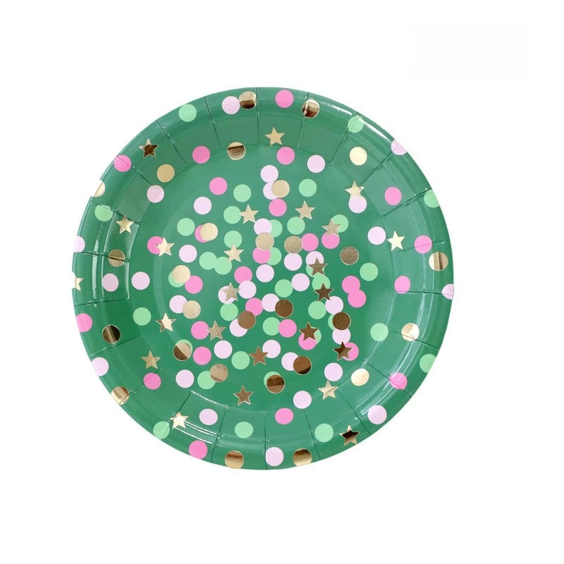 Assiette Jetable Vert à Confettis 