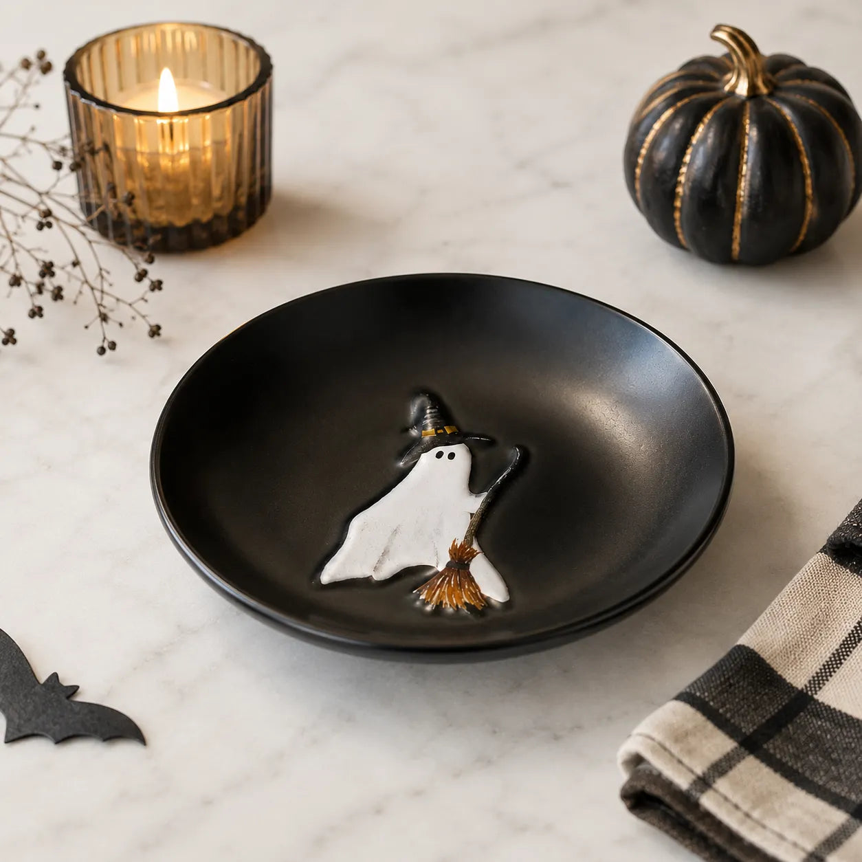 Assiette Noire Fantôme Halloween Originale