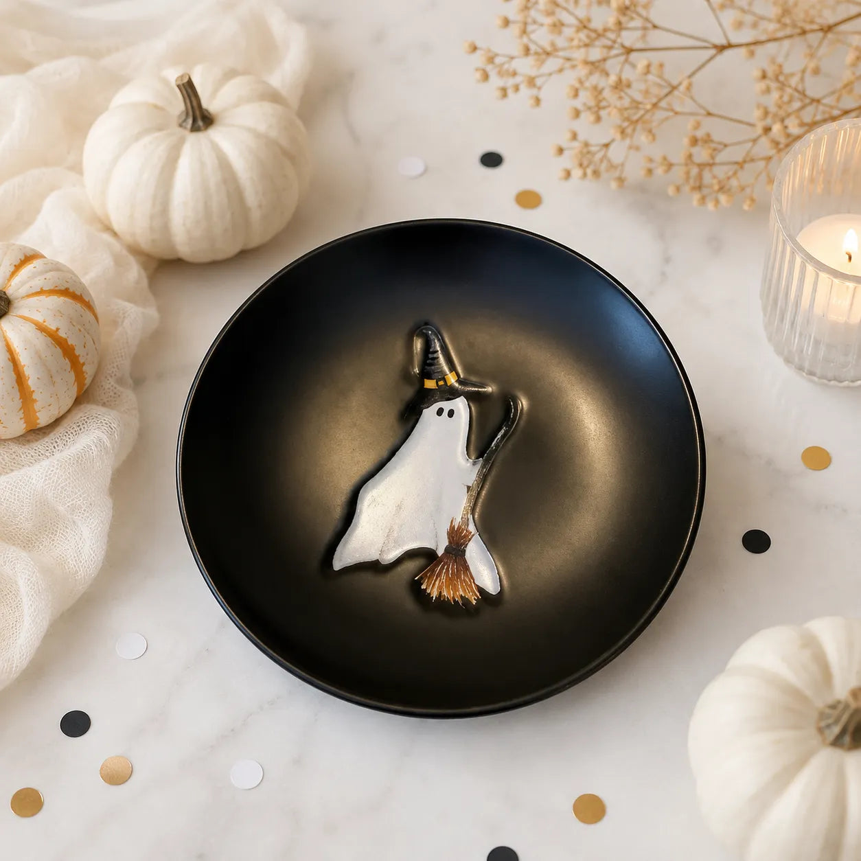 Assiette Noire Fantôme Halloween Pratique