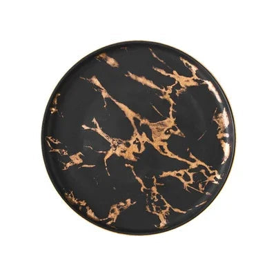 Assiette Noire Marbrée Doré Grande