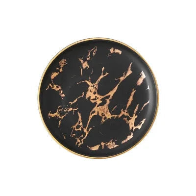 Assiette Noire Marbrée Doré Moyenne
