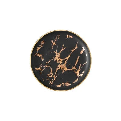 Assiette Noire Marbrée Doré Petite