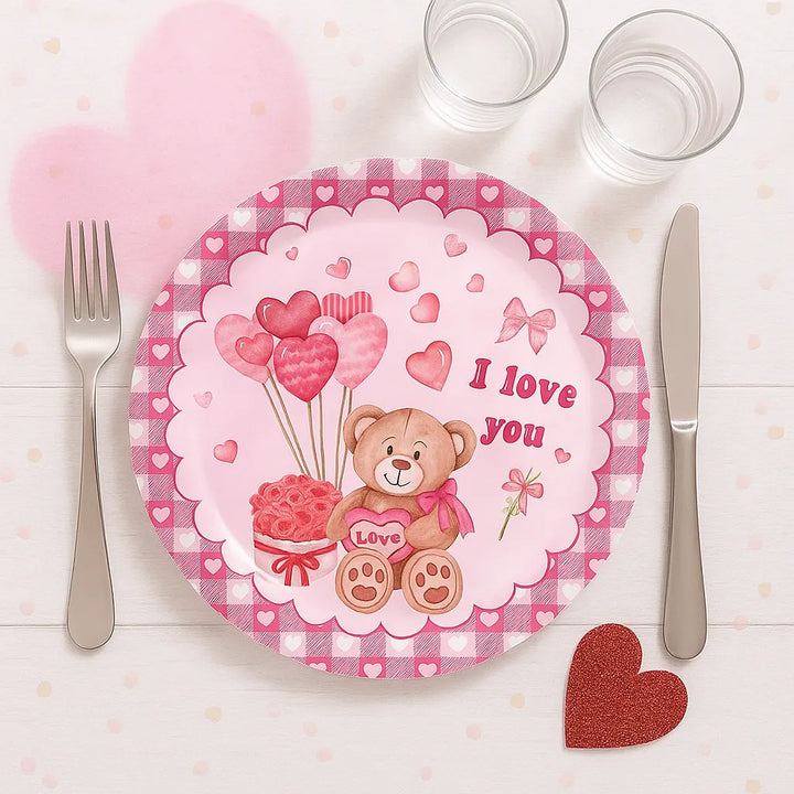 Assiette Rose I Love You Jetable