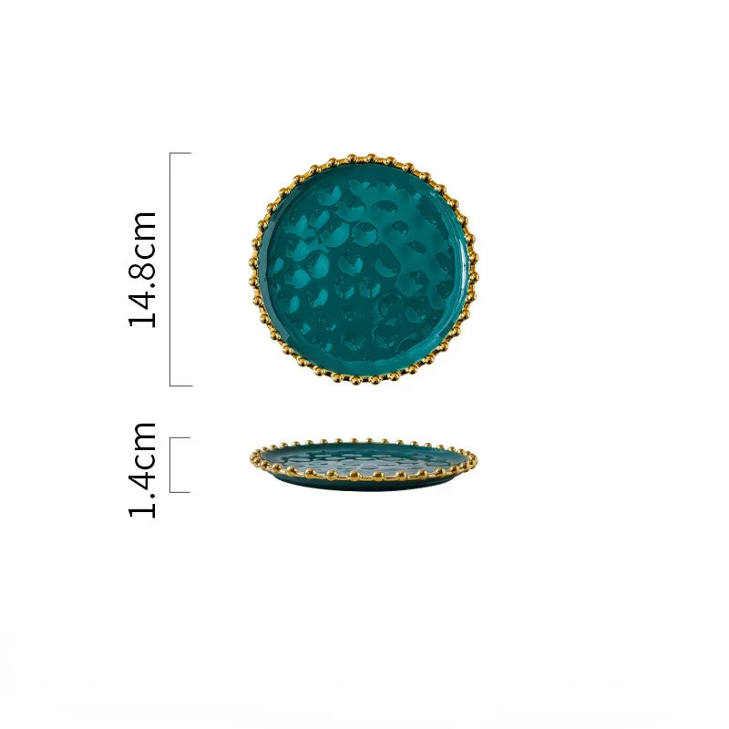 Assiette Verte à Bord Doré Durable
