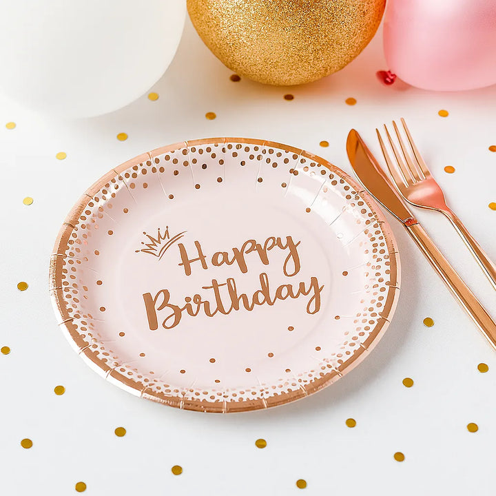 Assiettes Happy Birthday Roses Elégantes