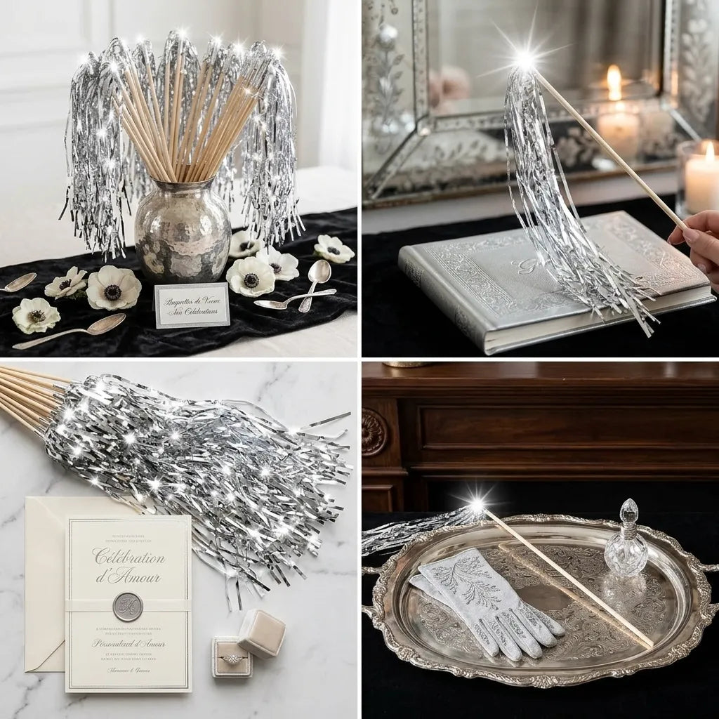 Baguette De Mariage Argentée Lumineuse Moderne