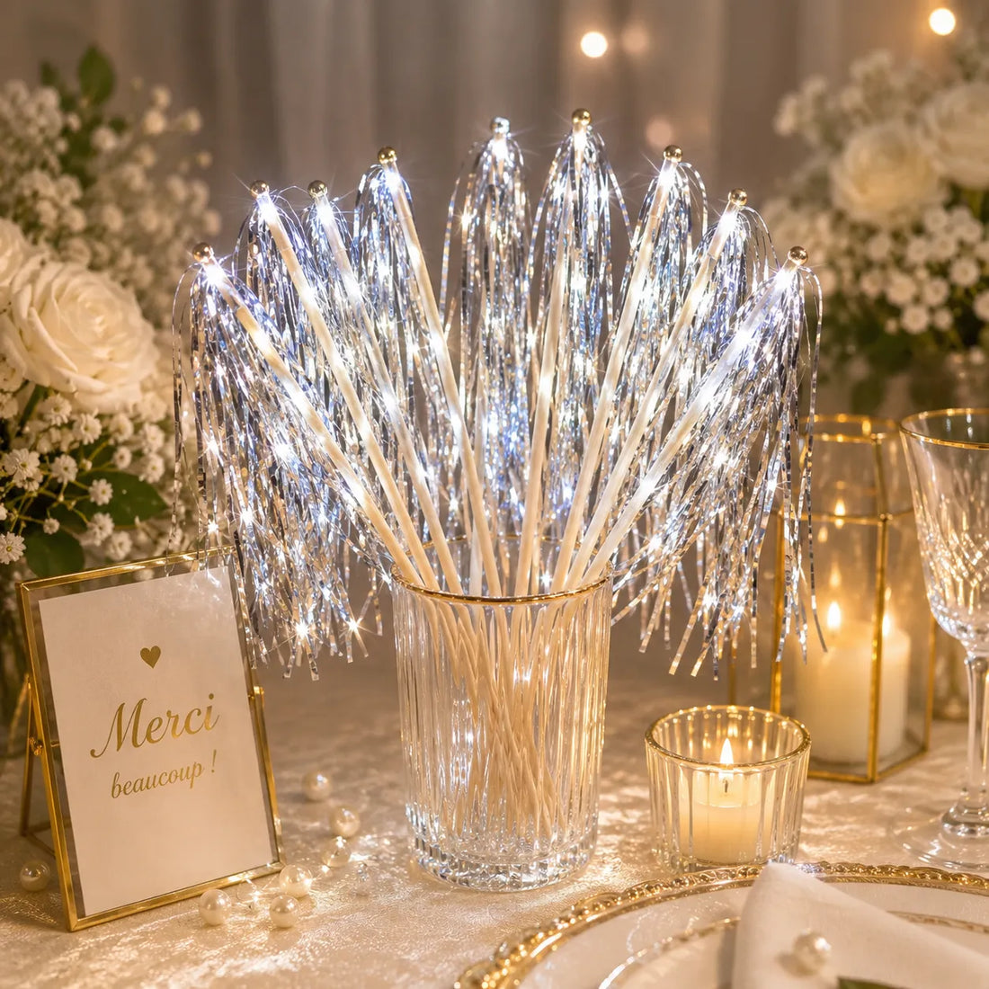 Baguette De Mariage Argentée Lumineuse raffiné