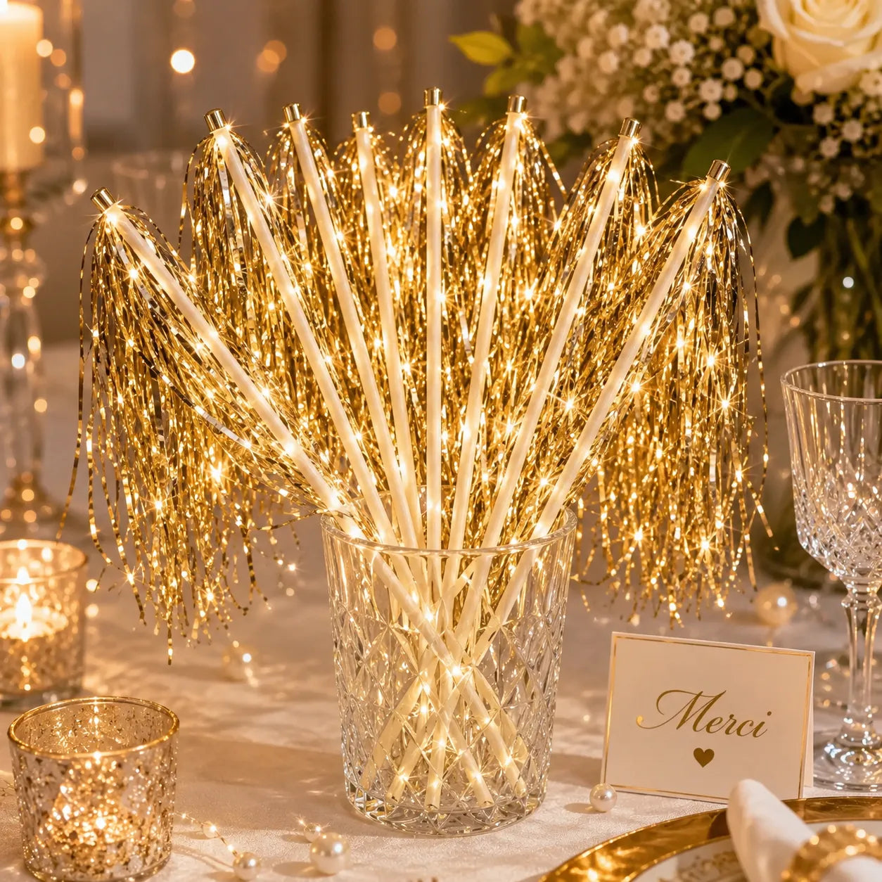Baguette De Mariage Dorée Avec Led luxe