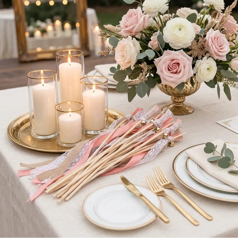 Baguette De Rubans Boho Rose Design Minimaliste