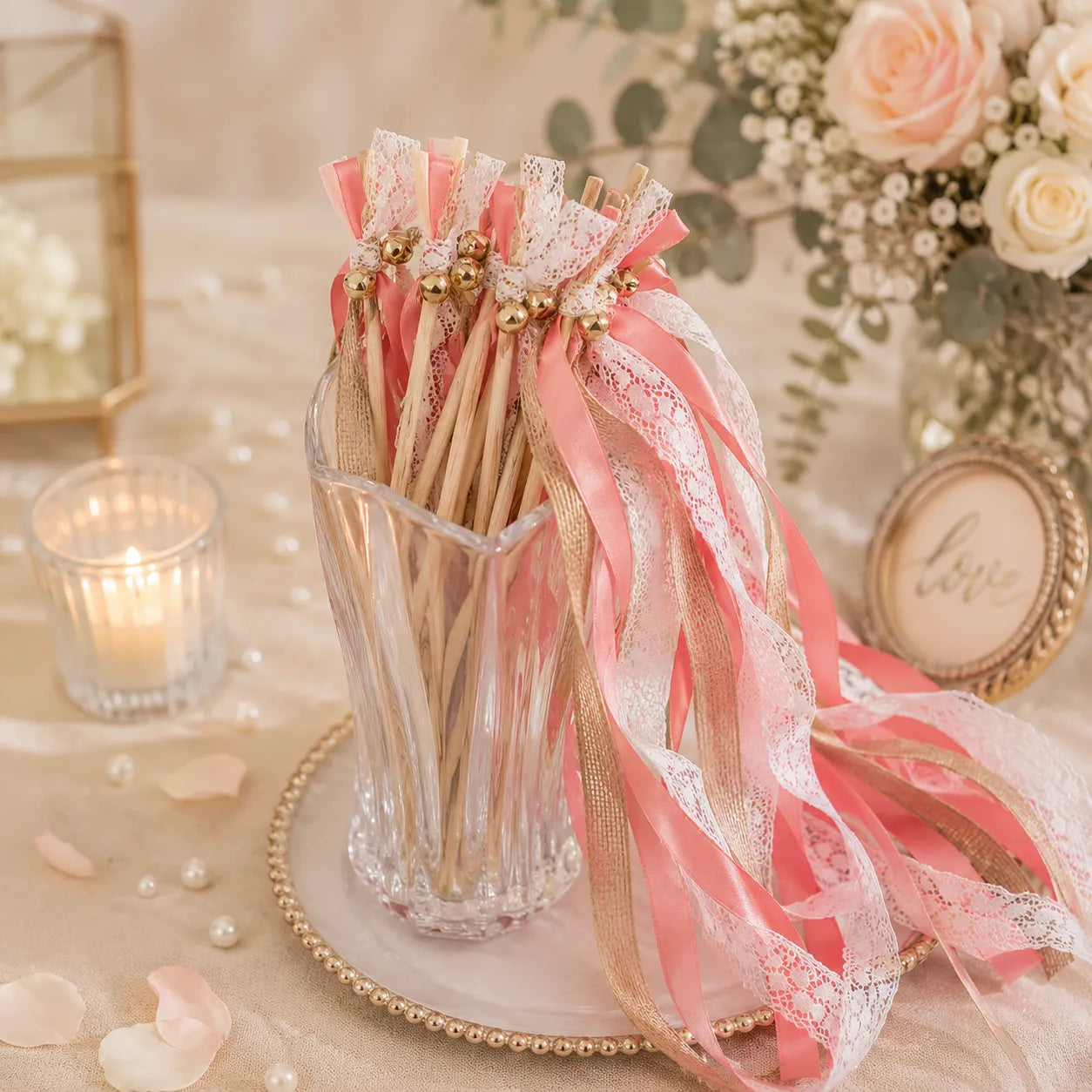 Baguette De Rubans Boho Rose Design romantique