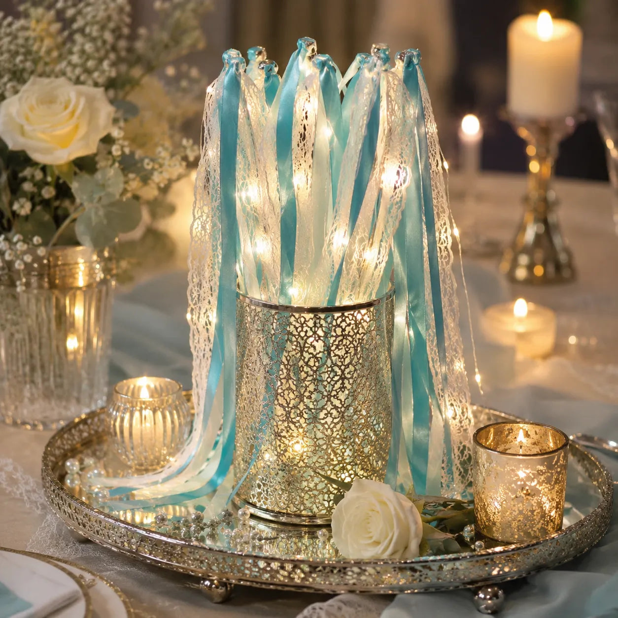 Baguette De Rubans Mariage Lumineux Bleu romantique