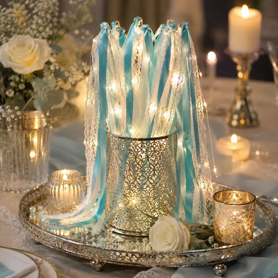 Baguette De Rubans Mariage Lumineux Bleu romantique