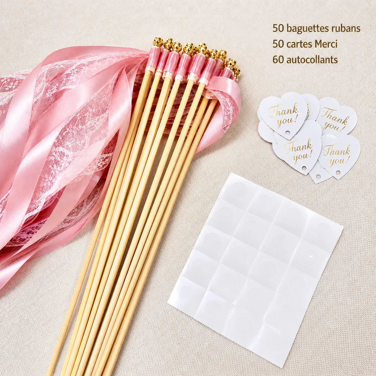 Baguette De Rubans Roses Avec Etiquette sublime