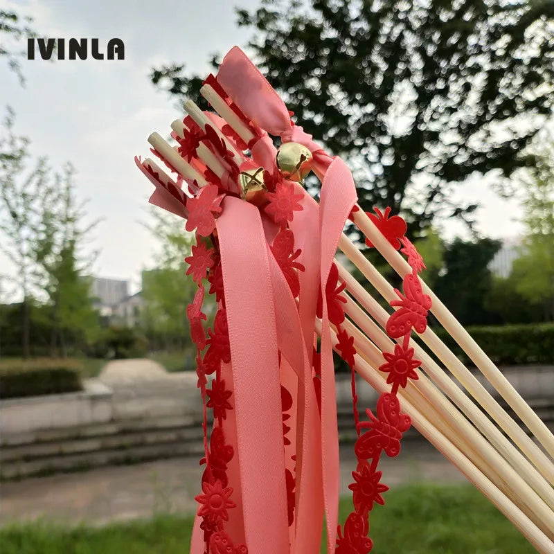 Baguette de Ruban Rouge Fleurs et Papillons Design