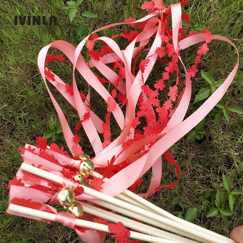 Baguette de Ruban Rouge Fleurs et Papillons Fantaisie