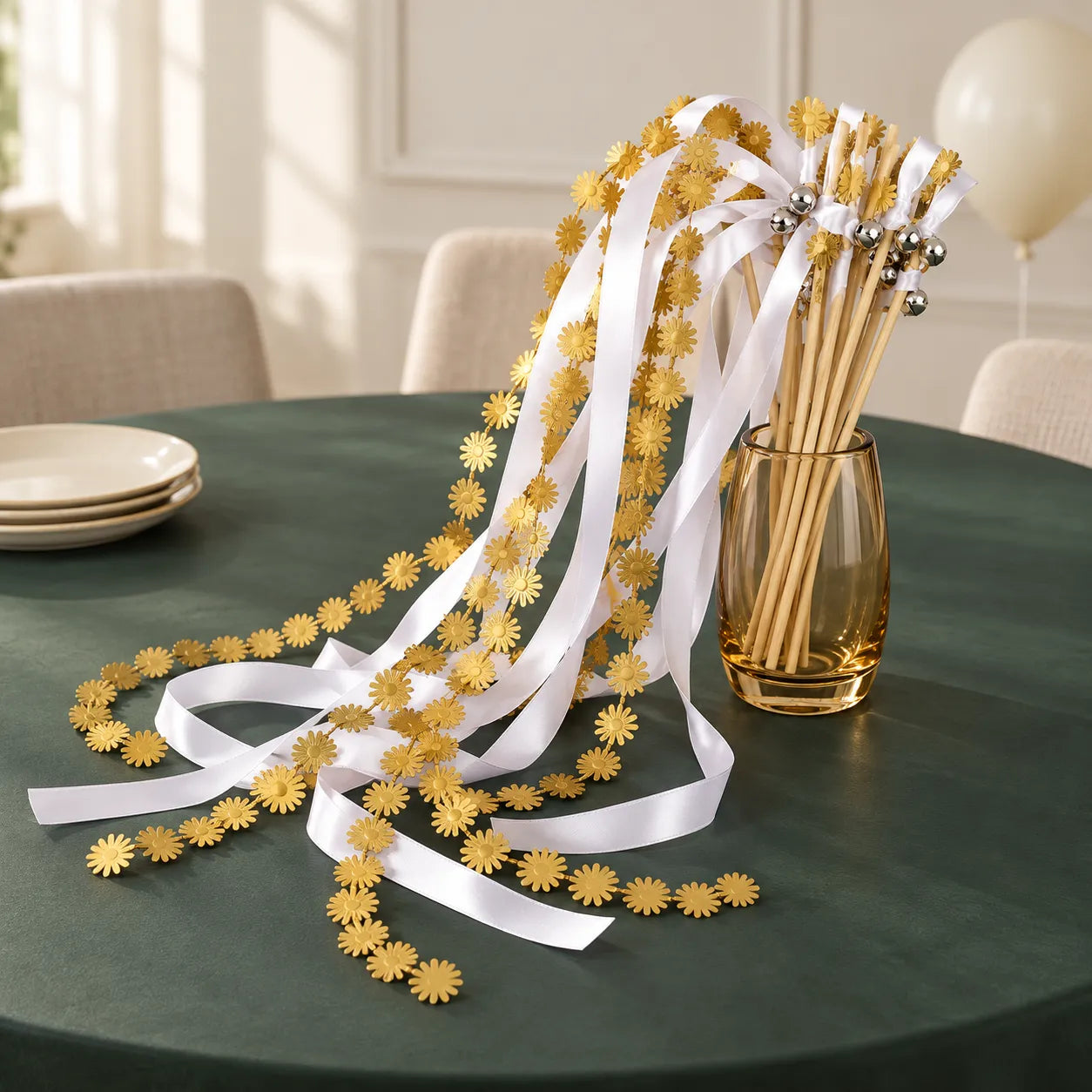 Baguette de Rubans Blanc et Or romantique