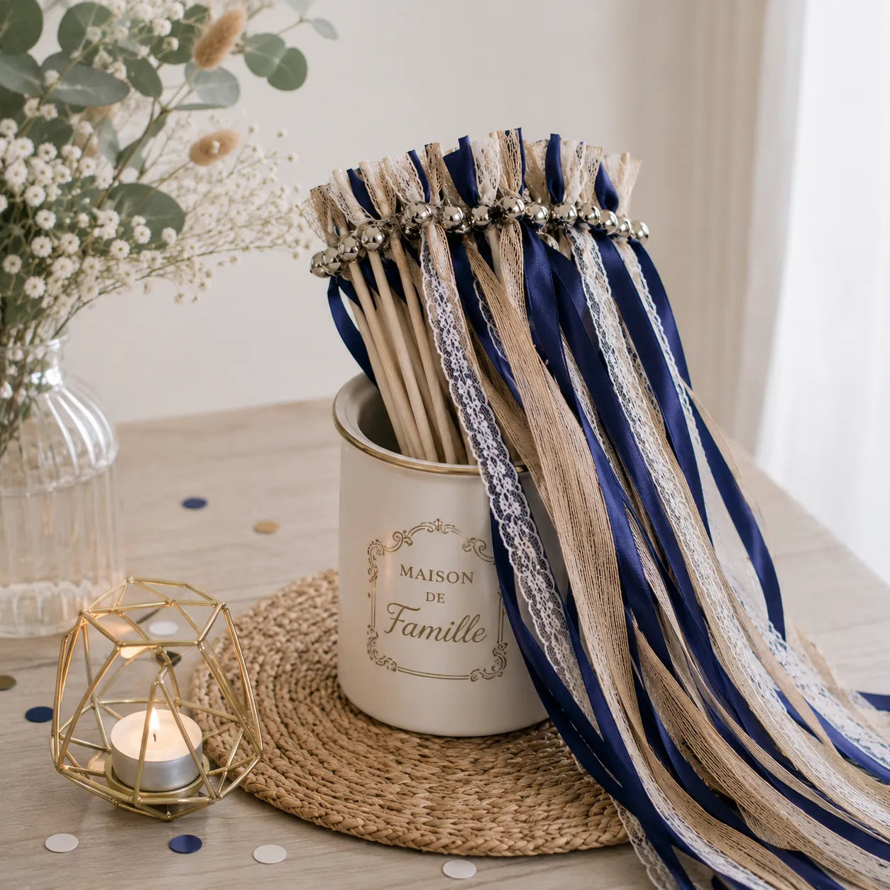 Baguette de Rubans Bleu Marine Boho 