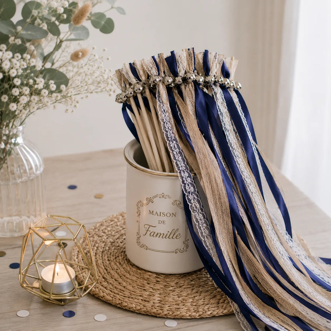 Baguette de Rubans Bleu Marine Boho 