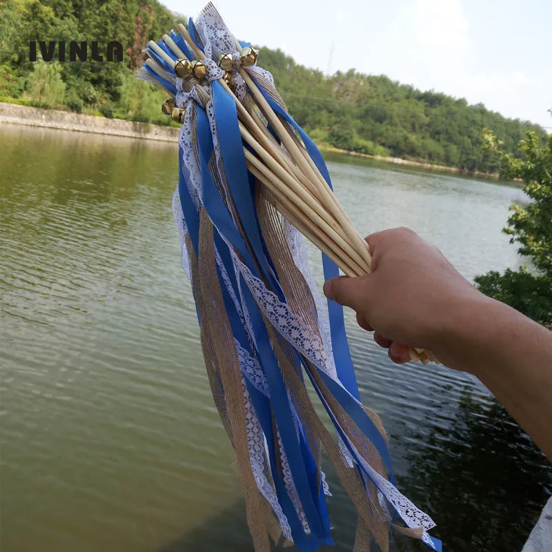 Baguette de Rubans Bleu et Dentelle Elégant