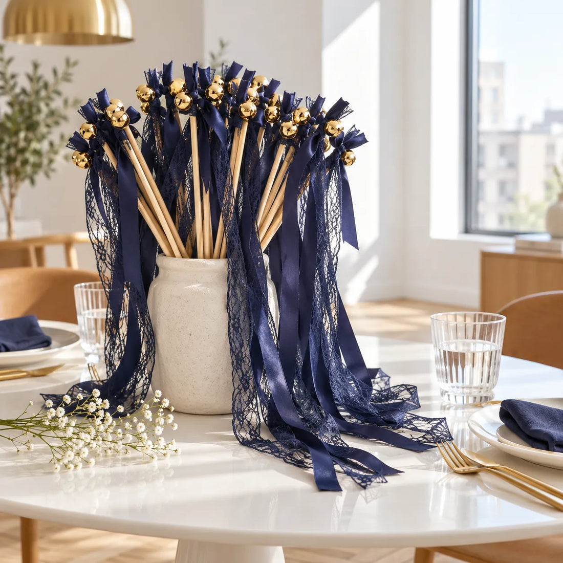 Baguette de Rubans Bleus Elégants Design