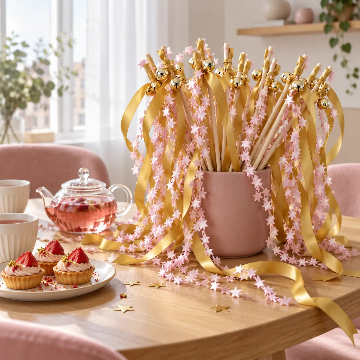 Baguette de Rubans à Etoiles Roses Elégant