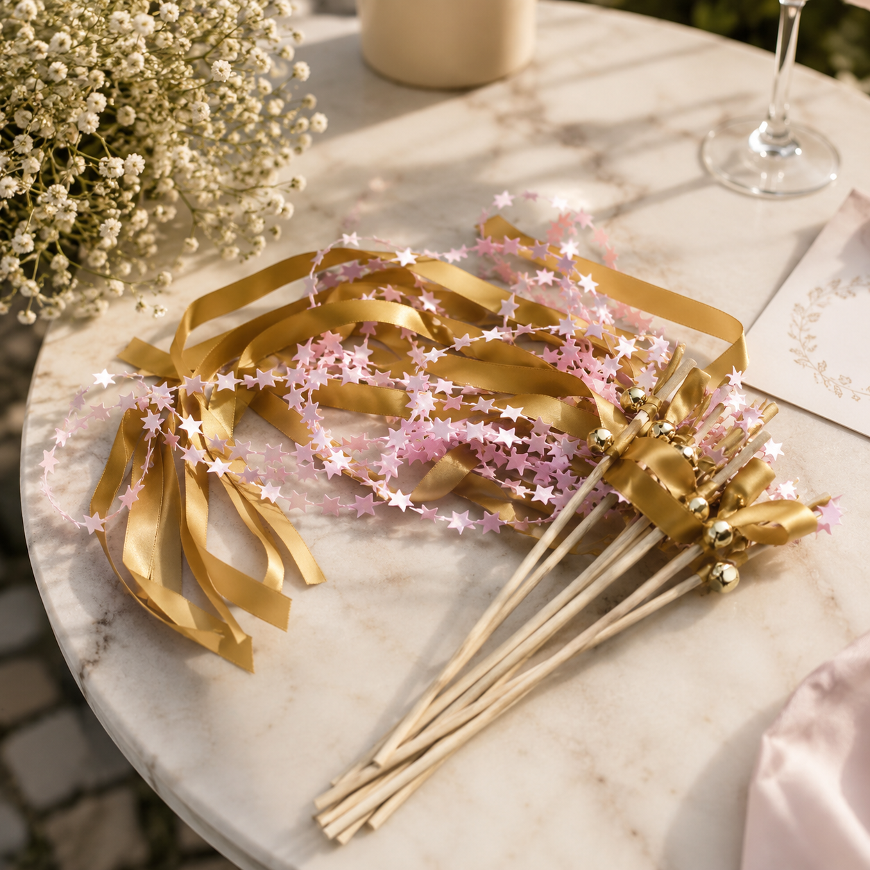 Baguette de Rubans à Etoiles Roses Guirlande