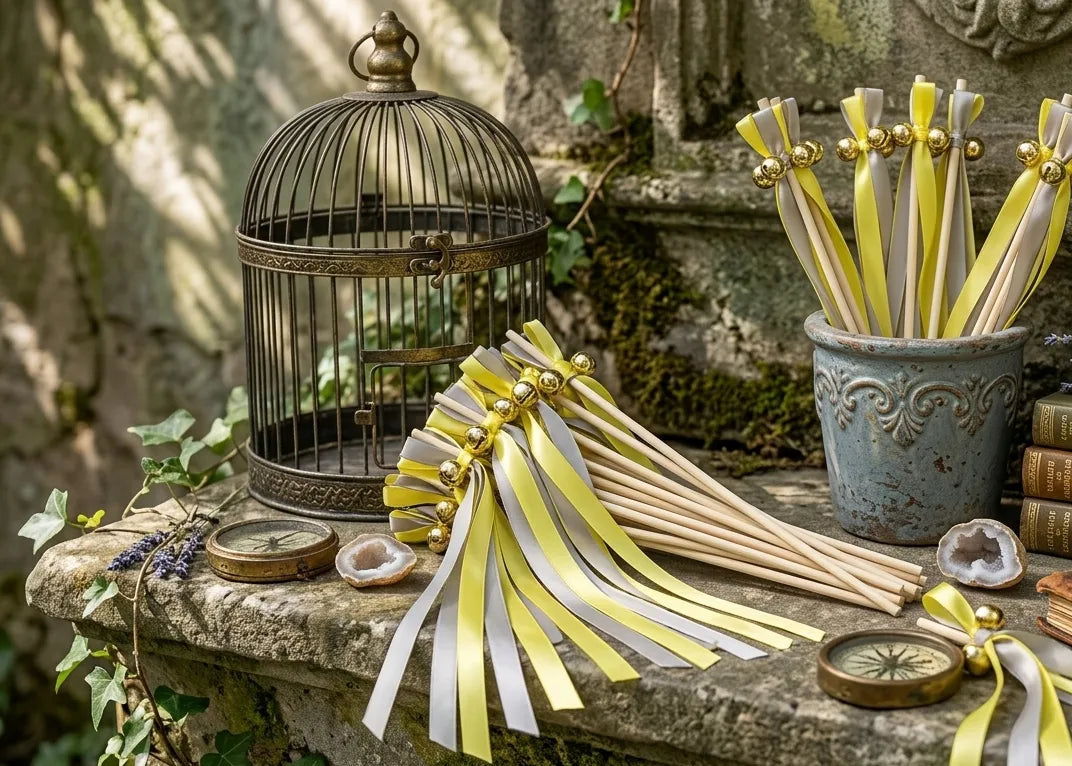 Baguette de Rubans Jaune et Gris Elégant